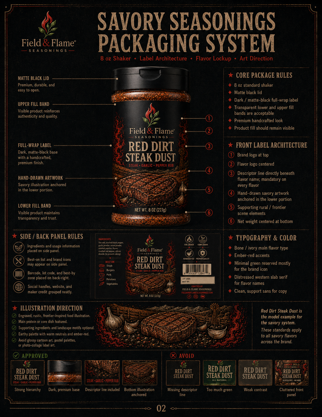 Field & Flame savory packaging system board